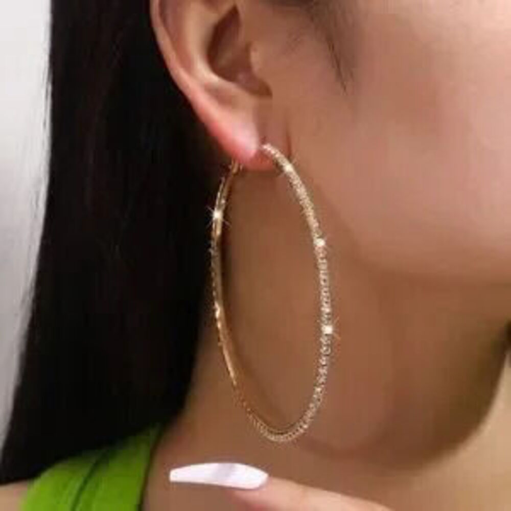 Gold Crystal Hoop Earrings Large Statement Hoop Gift Dainty